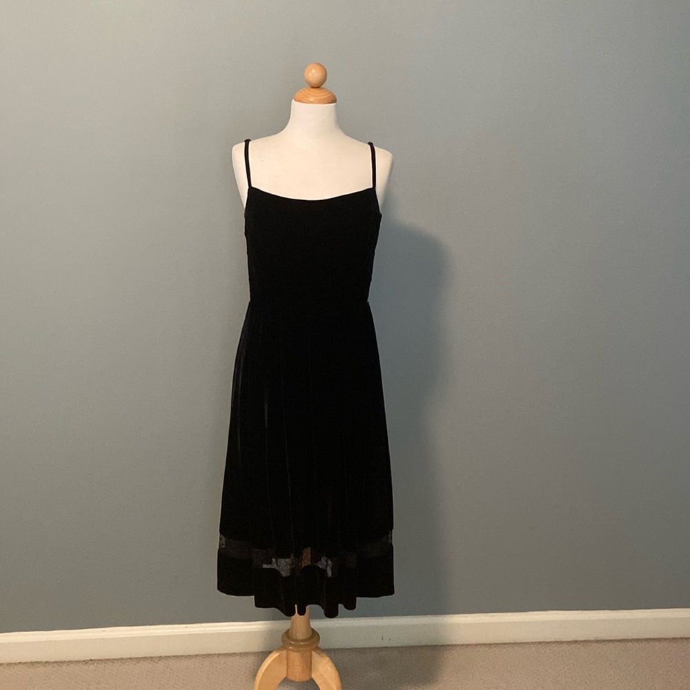 ABS by Allen Schwartz Black Velvet Cocktail Dress with Lace